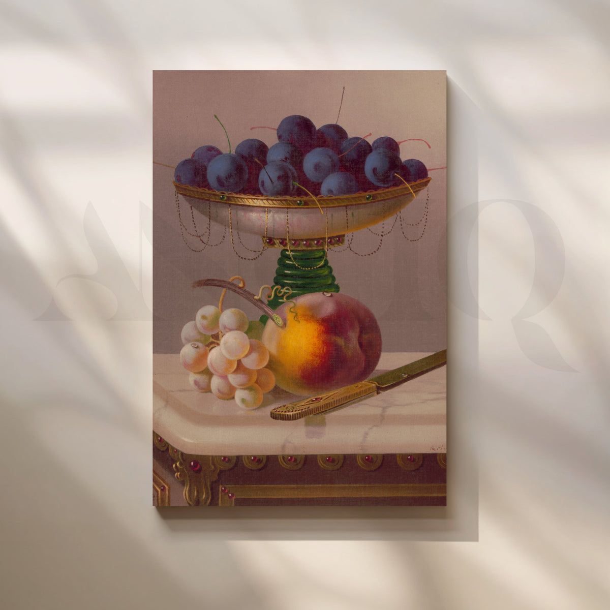 Grapes and Peach Still Life Canvas Artwork – Asha Art Studio