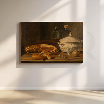 Still Life with Ham and Pottery Canvas Artwork – Asha Art Studio