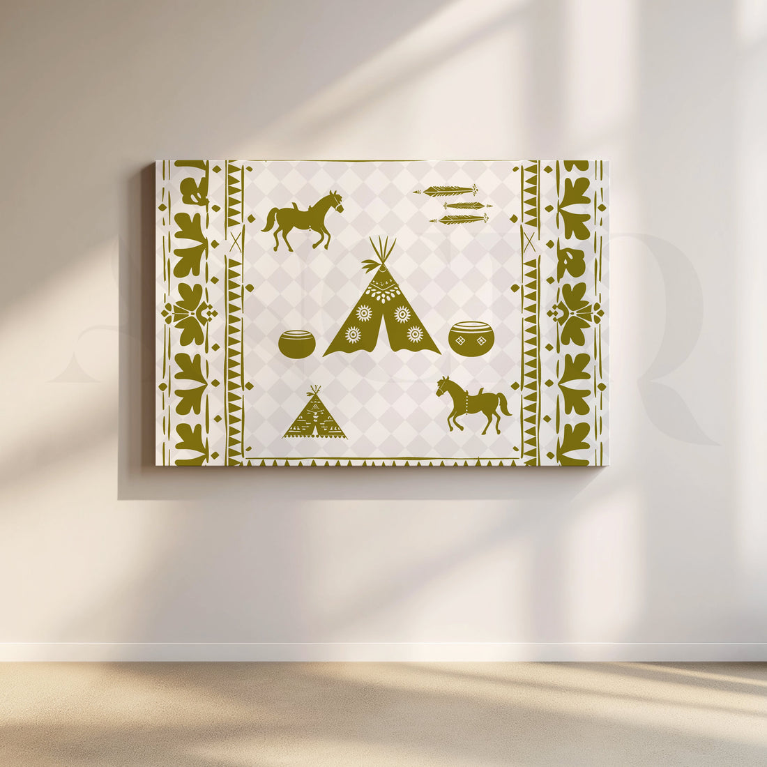 Tribal Horses & Tents Canvas Artwork – Asha Art Studio