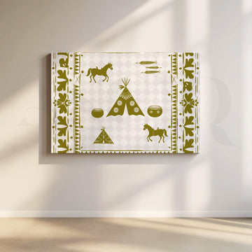 Tribal Horses & Tents Canvas Artwork – Asha Art Studio