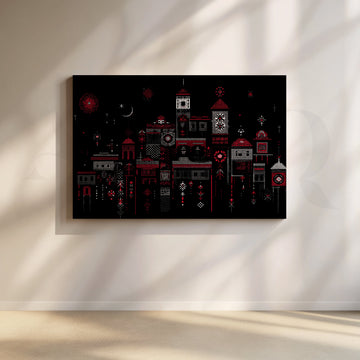 Midnight Mosaic Skyline Canvas Artwork – Asha Art Studio