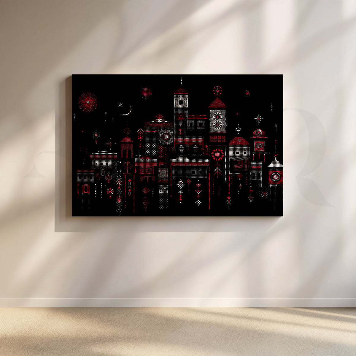Midnight Mosaic Skyline Canvas Artwork – Asha Art Studio