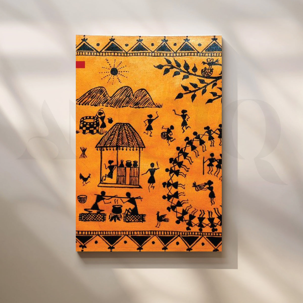 Orange Warli Dance Circle Canvas Artwork – Asha Art Studio