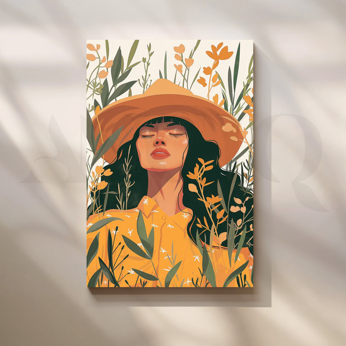 Sunlit Wildflower Girl Canvas Painting for Boho Bedroom – Asha Art Studio