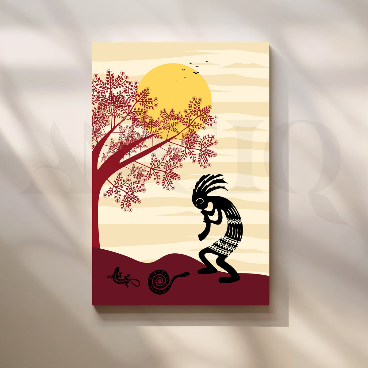 Tribal Flute Under the Sun Canvas Painting for Living Room – Asha Art Studio