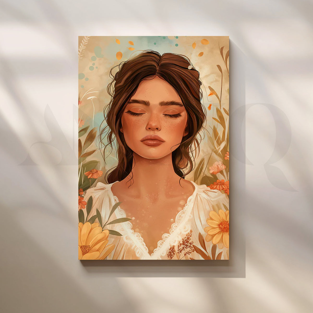 Golden Meadow Muse Canvas Painting for Serene Bedrooms – Asha Art Studio