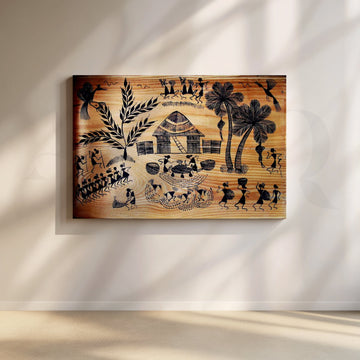 Village Bonfire Warli Canvas Artwork – Asha Art Studio