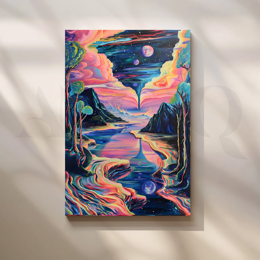 Starlit Portal Lake Canvas Painting for Bedroom – Asha Art Studio