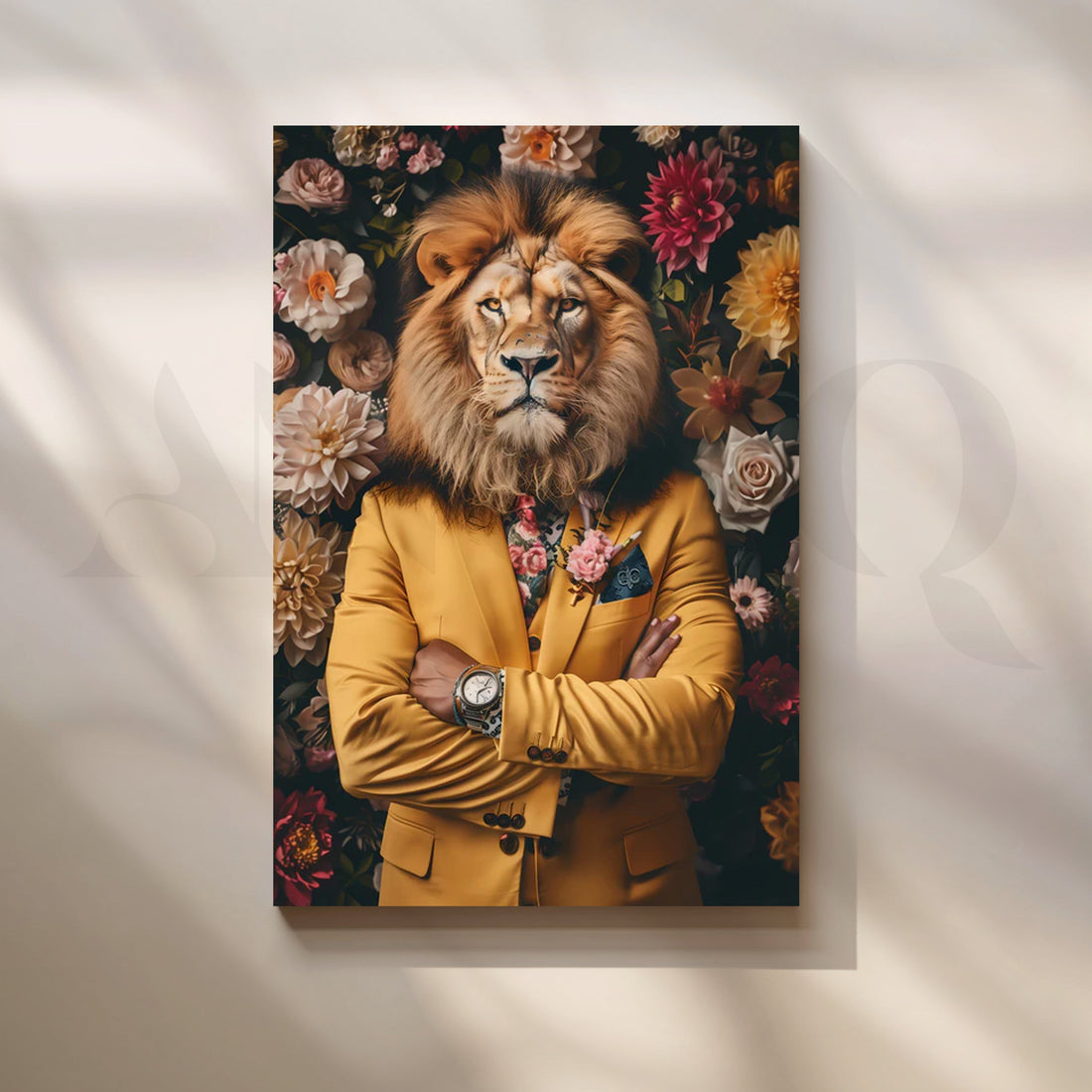 Golden Executive Lion Canvas Painting for Office or Den – Asha Art Studio