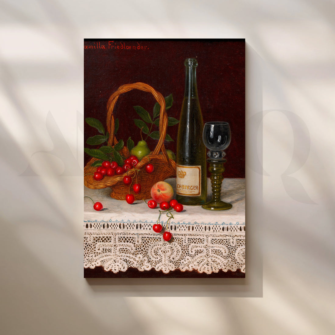 Wine and Cherries Still Life Canvas Artwork – Asha Art Studio