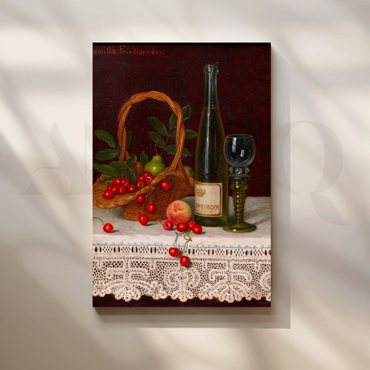 Wine and Cherries Still Life Canvas Artwork – Asha Art Studio