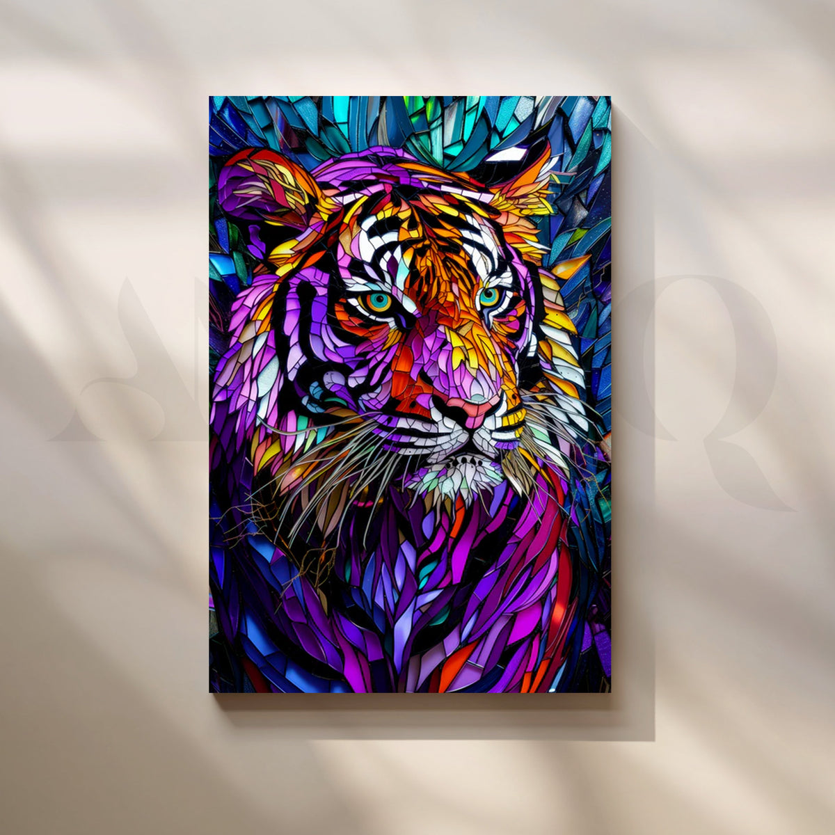 Prismatic Tiger Mosaic Canvas Painting for Contemporary Office – Asha Art Studio