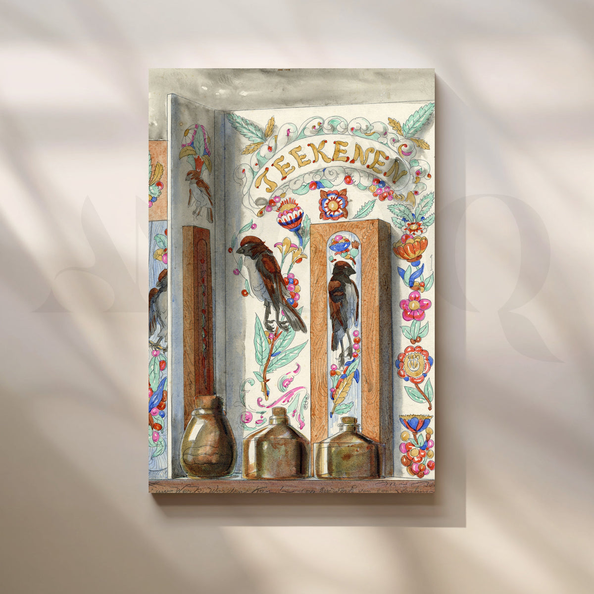 Decorative Birds and Bottles Canvas Artwork – Asha Art Studio
