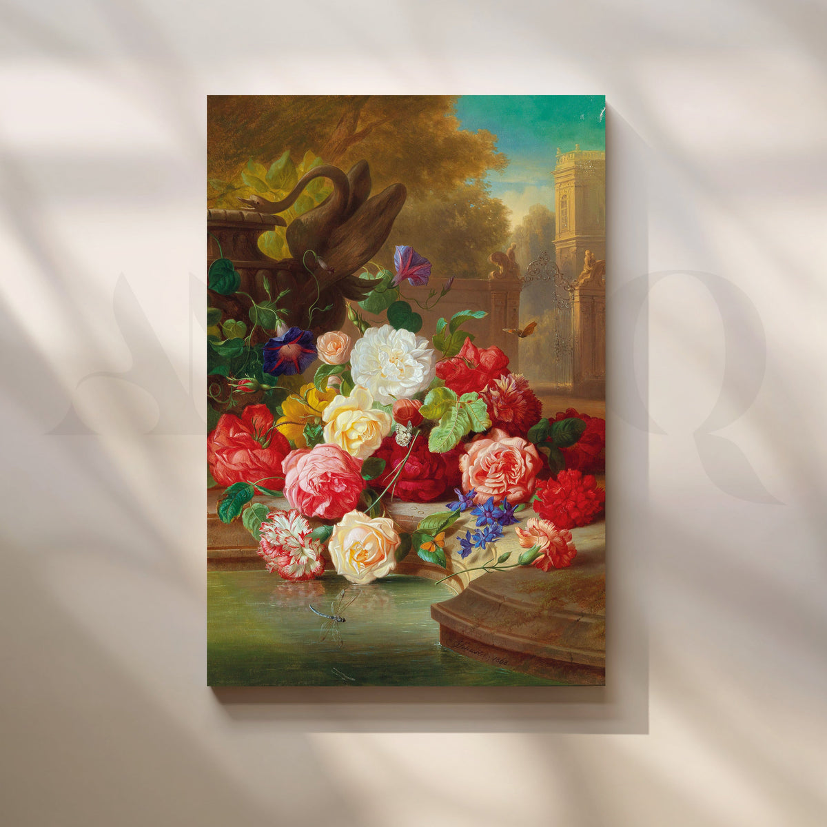Garden Roses by the Fountain Canvas Artwork – Asha Art Studio