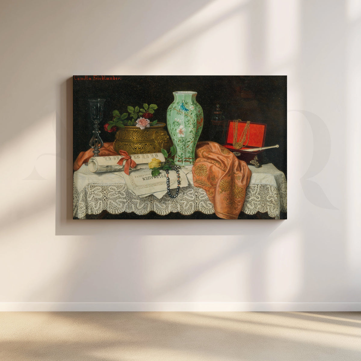 Oriental Vase and Jewels Canvas Artwork – Asha Art Studio