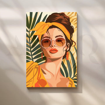 Sunlit Palm Muse Canvas Painting for Contemporary Living Room – Asha Art Studio