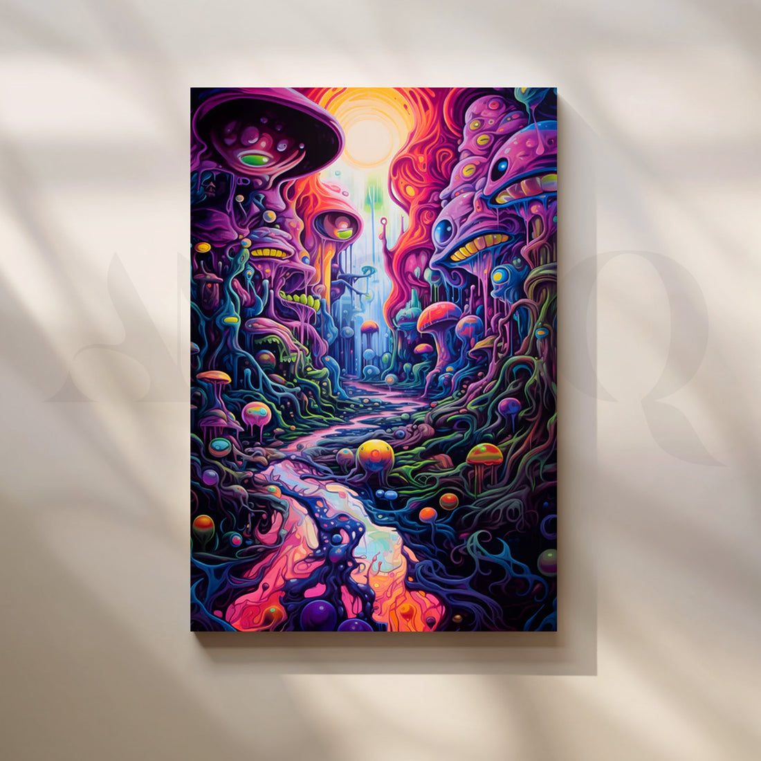 Neon Mycelium Canyon Canvas Painting for Game Room – Asha Art Studio