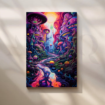 Neon Mycelium Canyon Canvas Painting for Game Room – Asha Art Studio