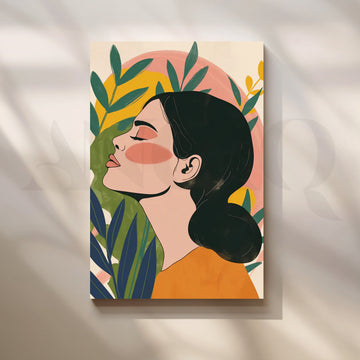 Pastel Botanica Muse Canvas Painting for Study Room – Asha Art Studio