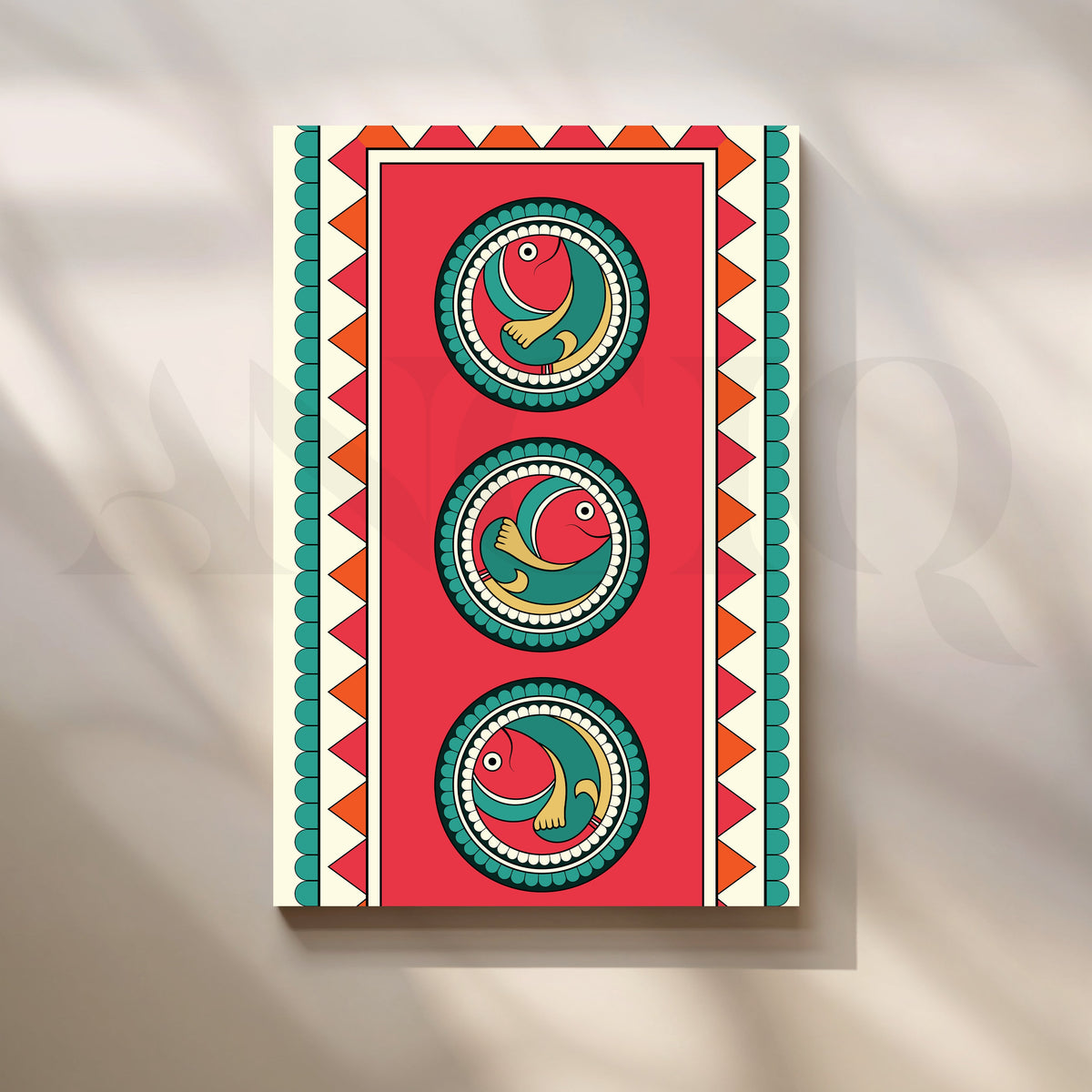 Folk Fish Pattern Canvas Artwork – Asha Art Studio