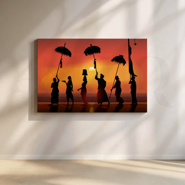 Cultural Sunset Parade Canvas Artwork – Asha Art Studio