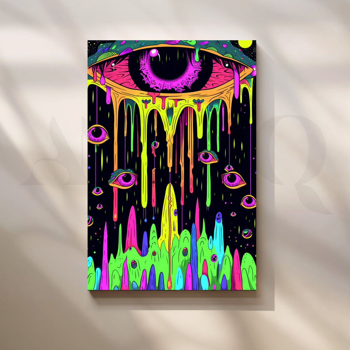 Psychedelic Drip Eye Canvas Painting for Music Studio or Dorm Room – Asha Art Studio