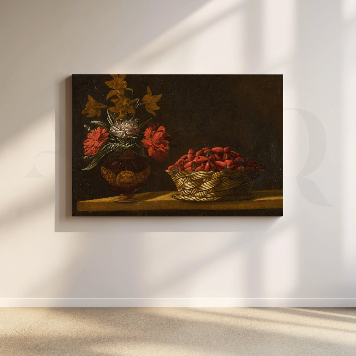 Basket of Strawberries and Flowers Canvas Artwork – Asha Art Studio