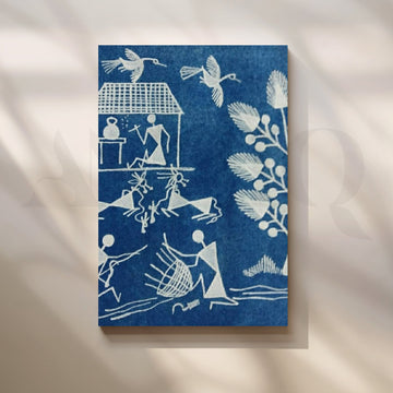 Indigo Village Warli Canvas Artwork – Asha Art Studio