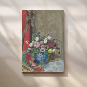 Floral Elegance in Blue Vase Canvas Artwork – Asha Art Studio