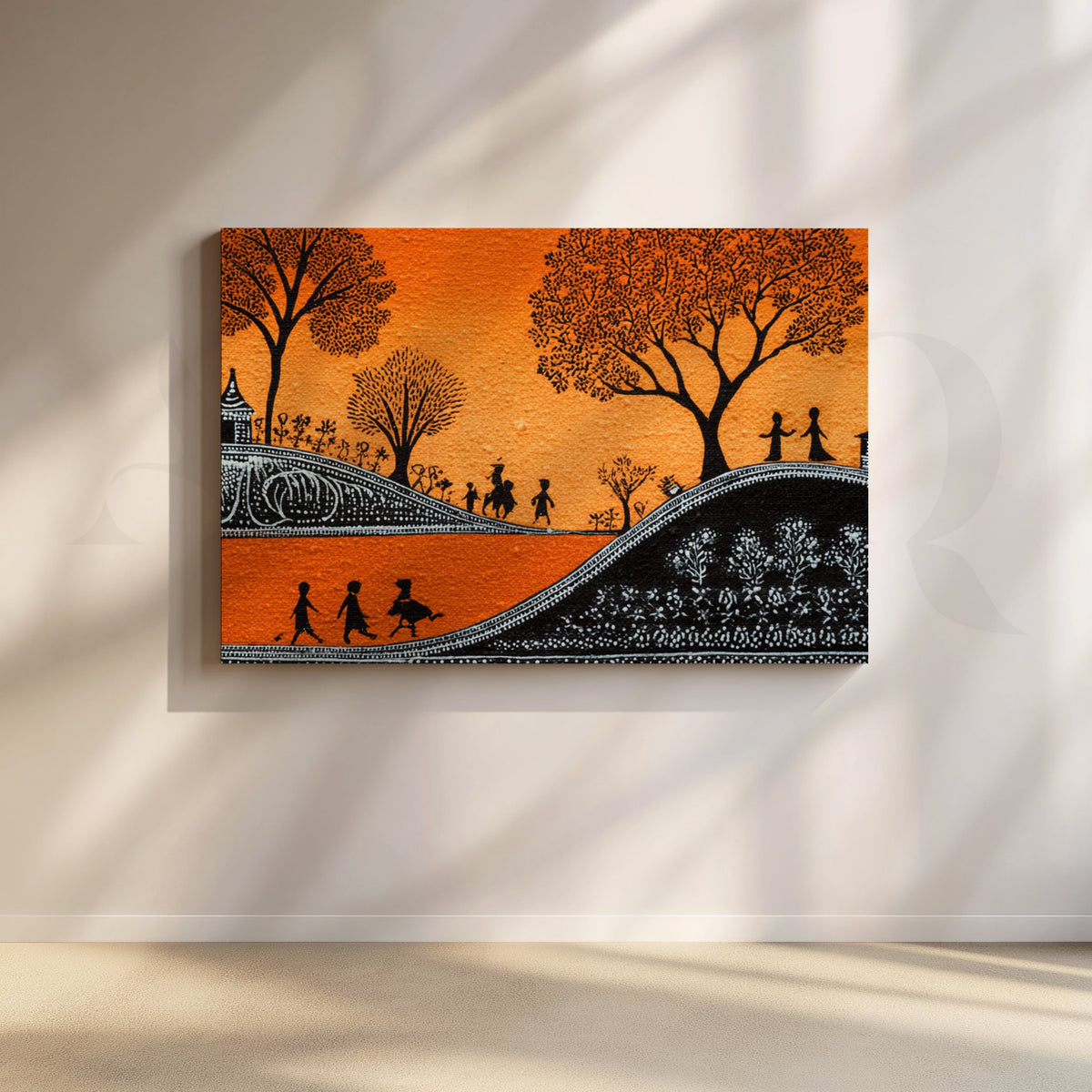 Golden Dusk Village Walk Canvas Artwork – Asha Art Studio