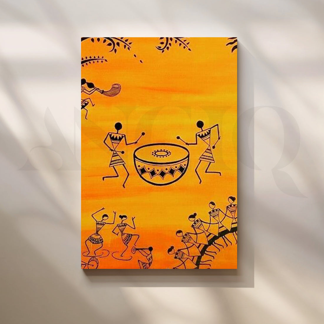 Warli Drum Celebration Canvas Artwork – Asha Art Studio