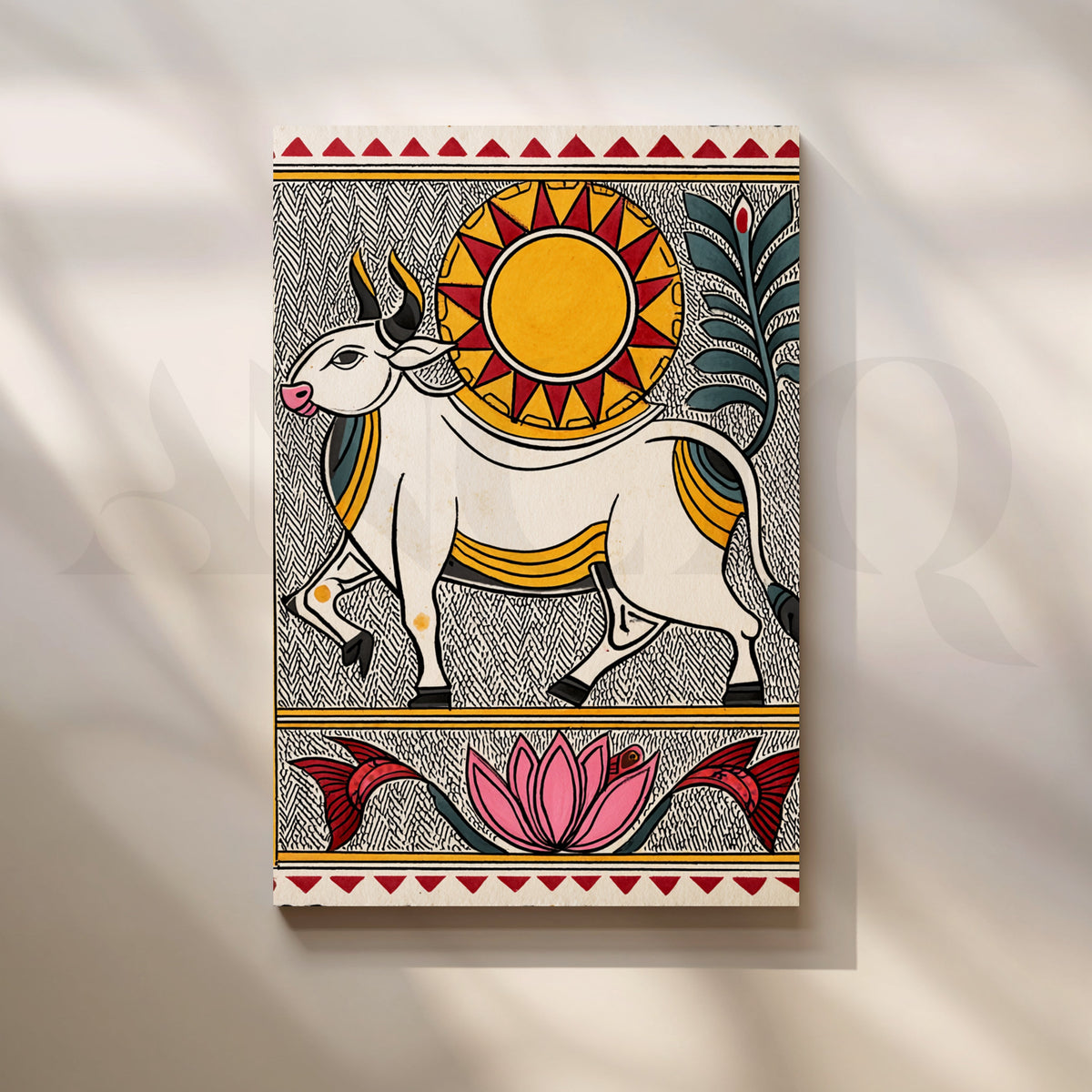 Madhubani Sacred Bull Canvas Artwork – Asha Art Studio