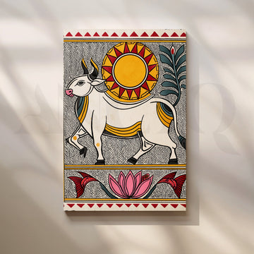 Madhubani Sacred Bull Canvas Artwork – Asha Art Studio