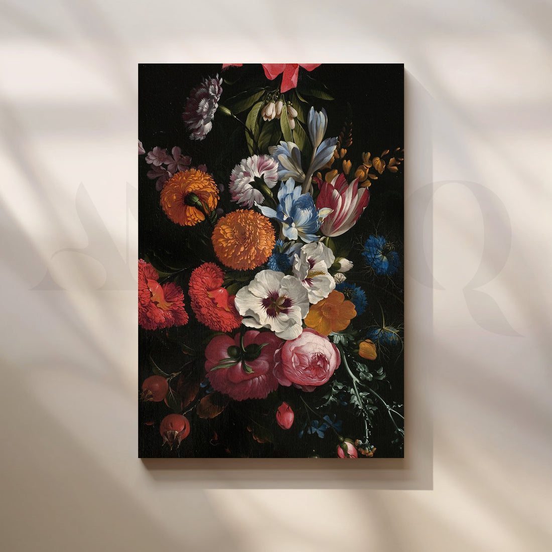 Floral Symphony on Black Canvas Artwork – Asha Art Studio