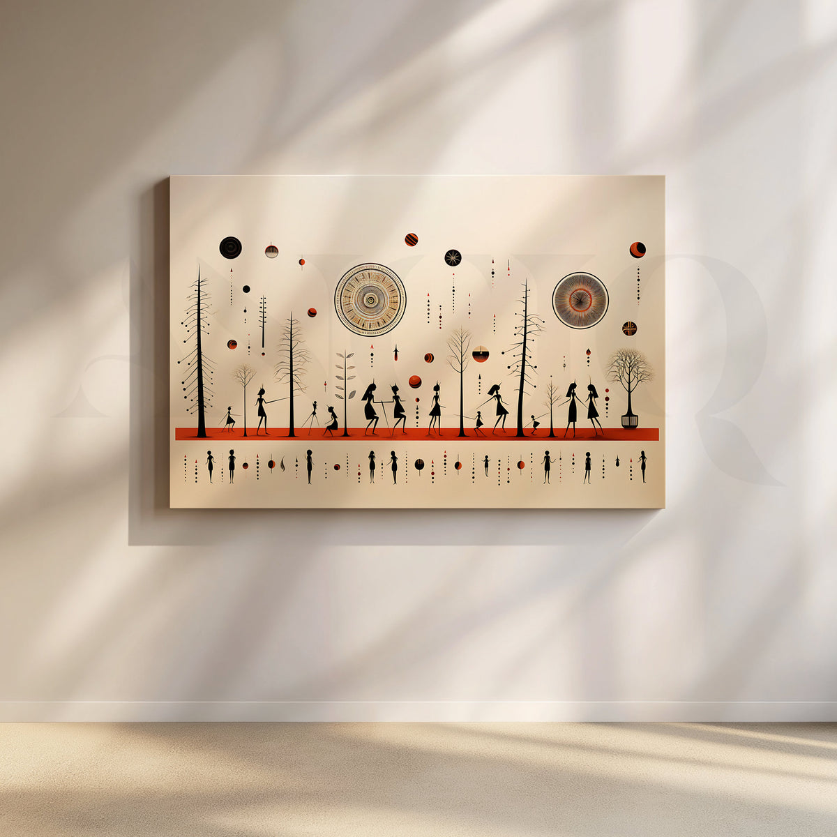 Celestial Lineage Warli Canvas Artwork – Asha Art Studio