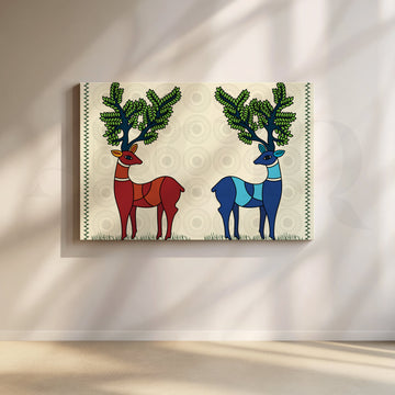Dual Deer Harmony Canvas Artwork – Asha Art Studio