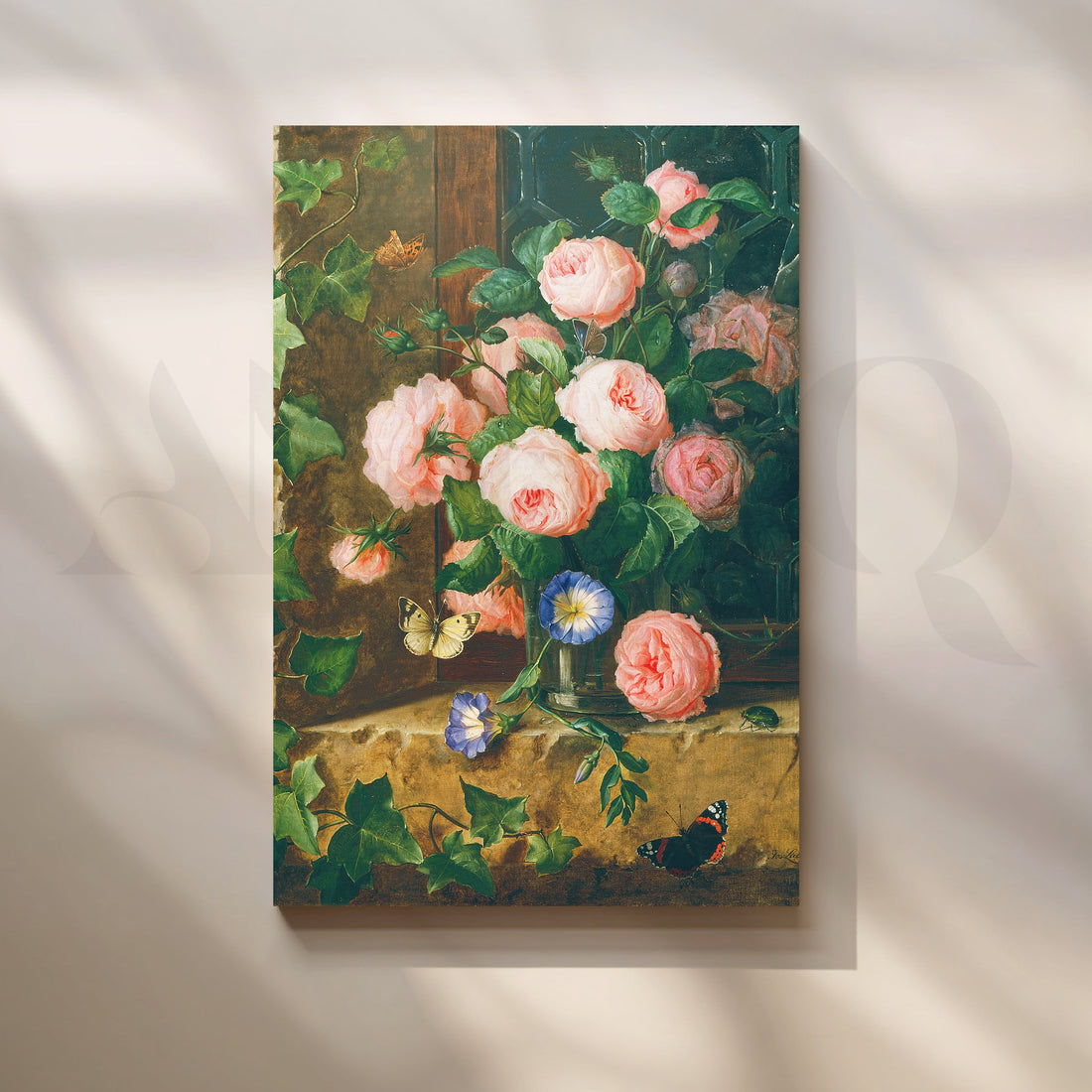 Blossoming Roses and Butterflies Canvas Artwork – Asha Art Studio