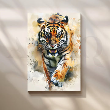 Wild Tiger Charge Canvas Painting for Living Room – Asha Art Studio