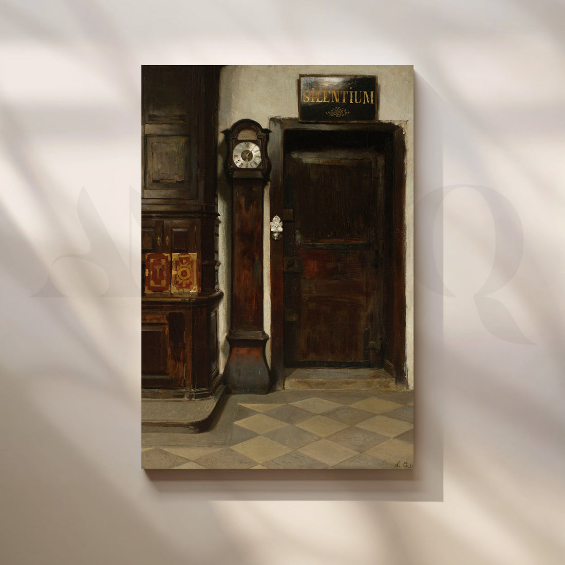 Silent Hallway with Clock Canvas Artwork – Asha Art Studio
