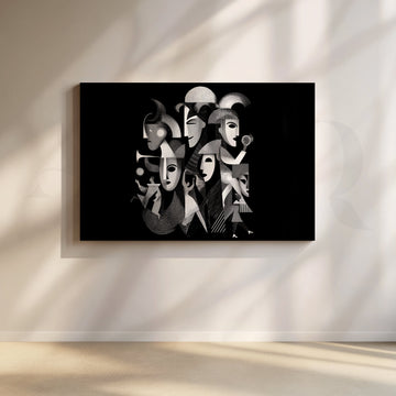 Cubist Noir Ensemble Canvas Artwork – Asha Art Studio