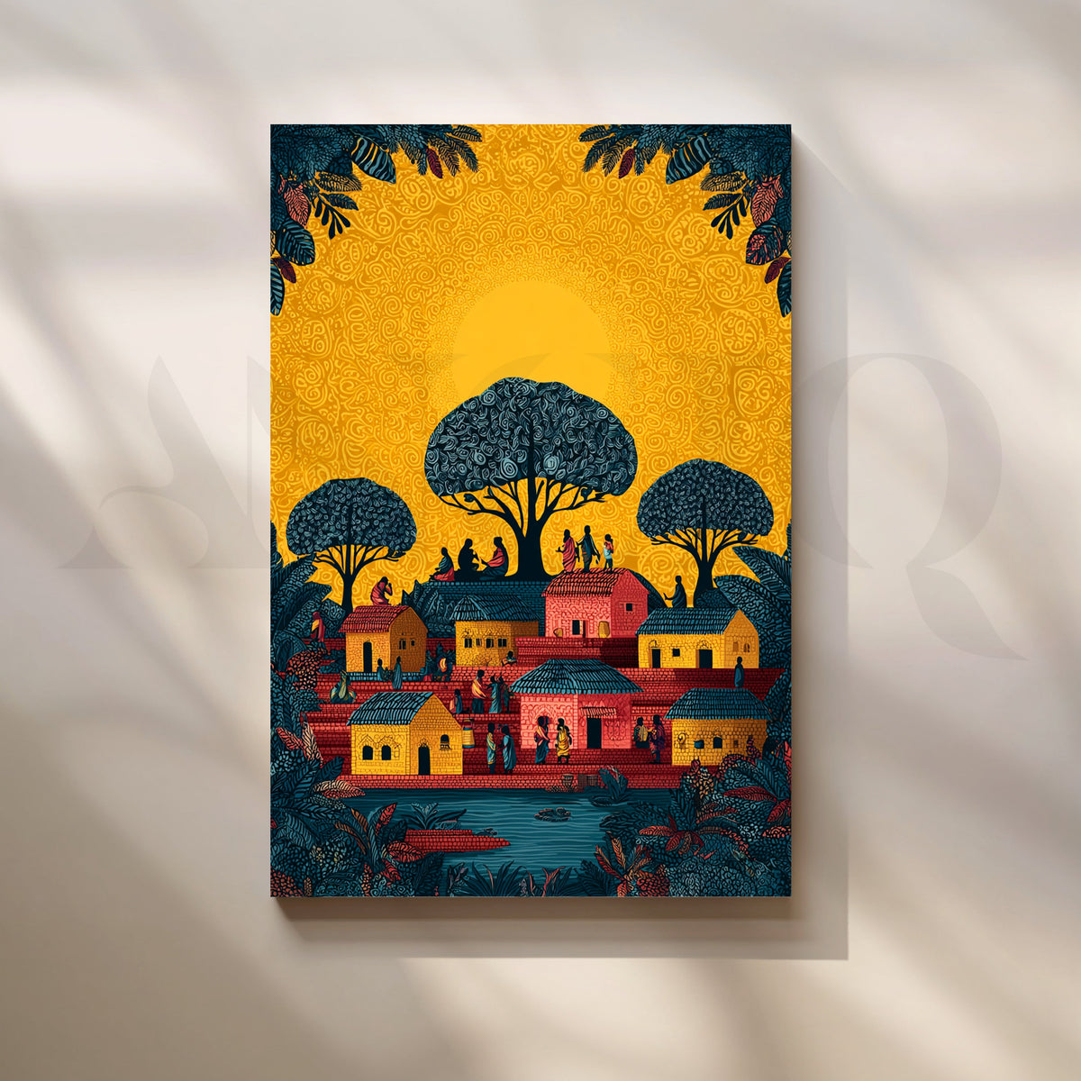 Golden Village Canopy Canvas Artwork – Asha Art Studio