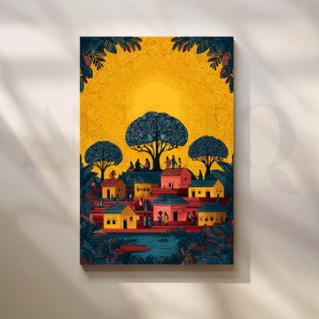 Golden Village Canopy Canvas Artwork – Asha Art Studio