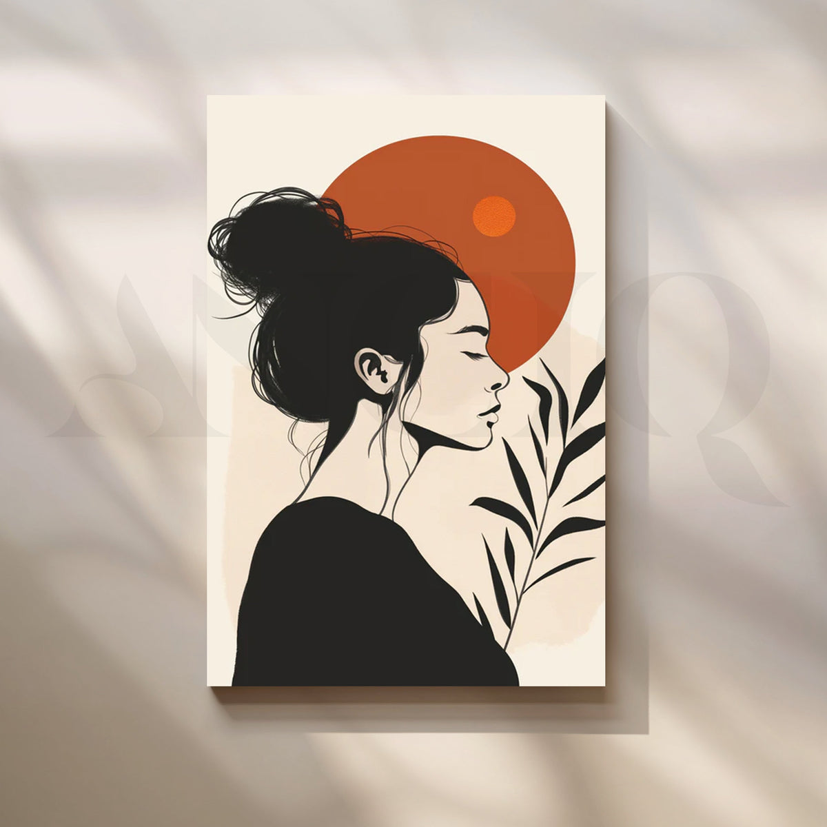 Terracotta Moon Muse Canvas Painting for Staircase – Asha Art Studio