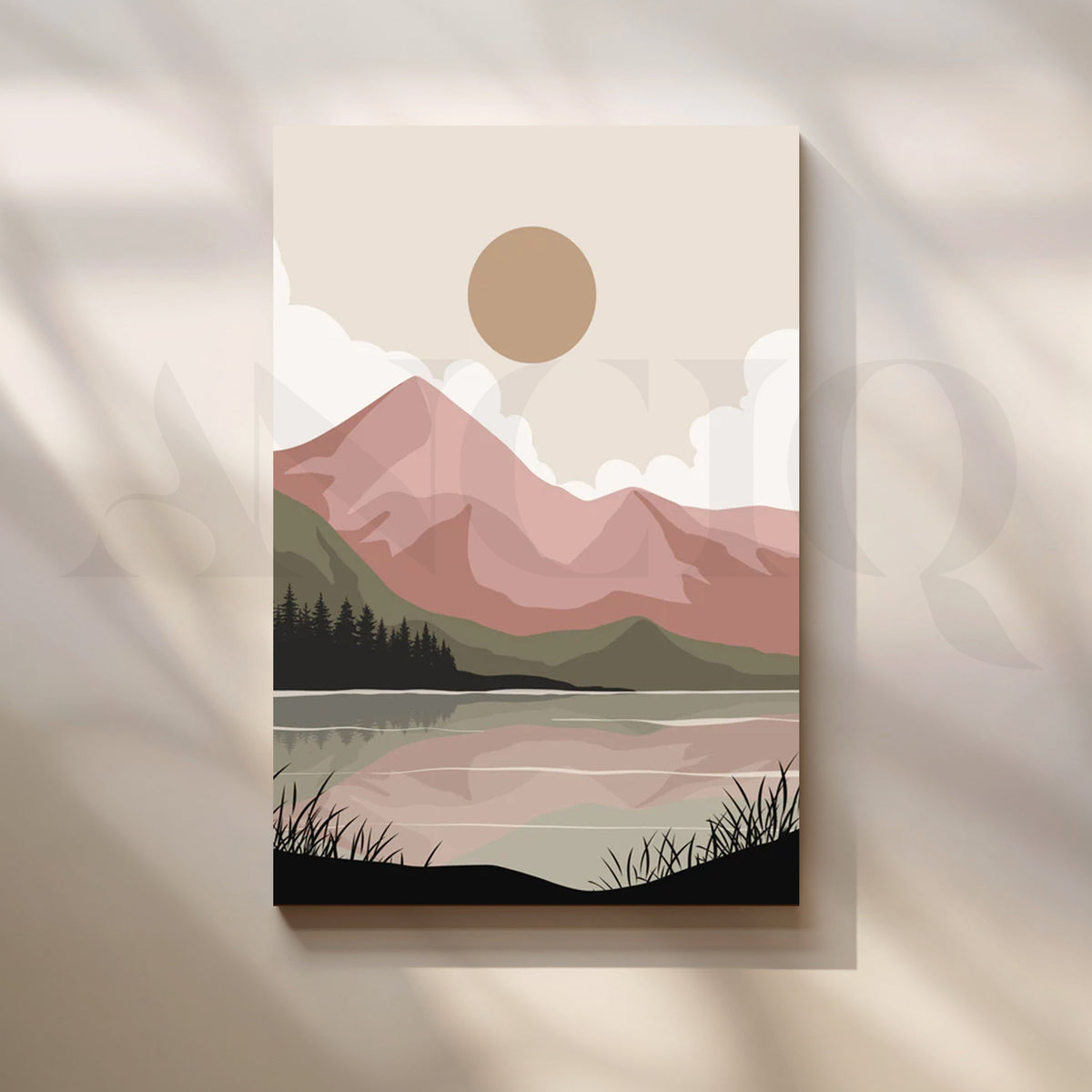 Blush Lake Peaks Canvas Artwork – Asha Art Studio