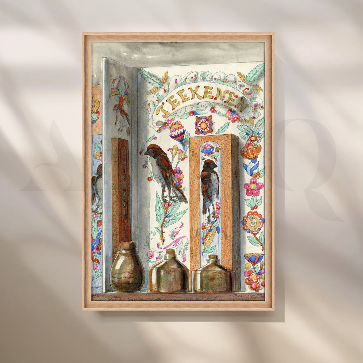 Decorative Birds and Bottles Canvas Artwork – Asha Art Studio – Image 5