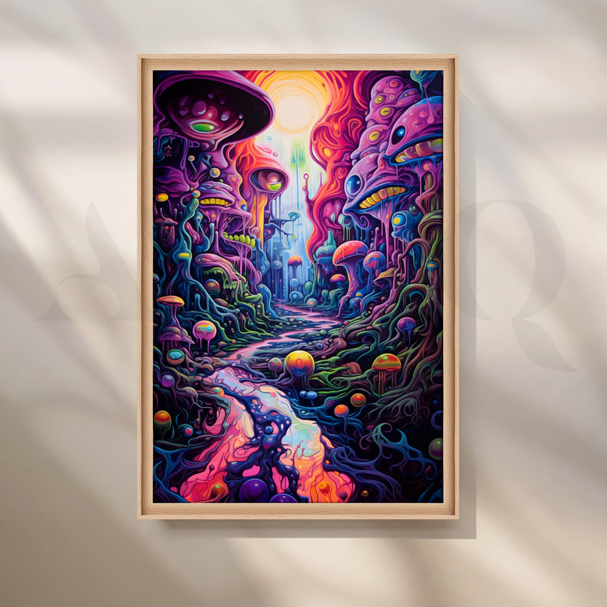 Neon Mycelium Canyon Canvas Painting for Game Room – Asha Art Studio – Image 5