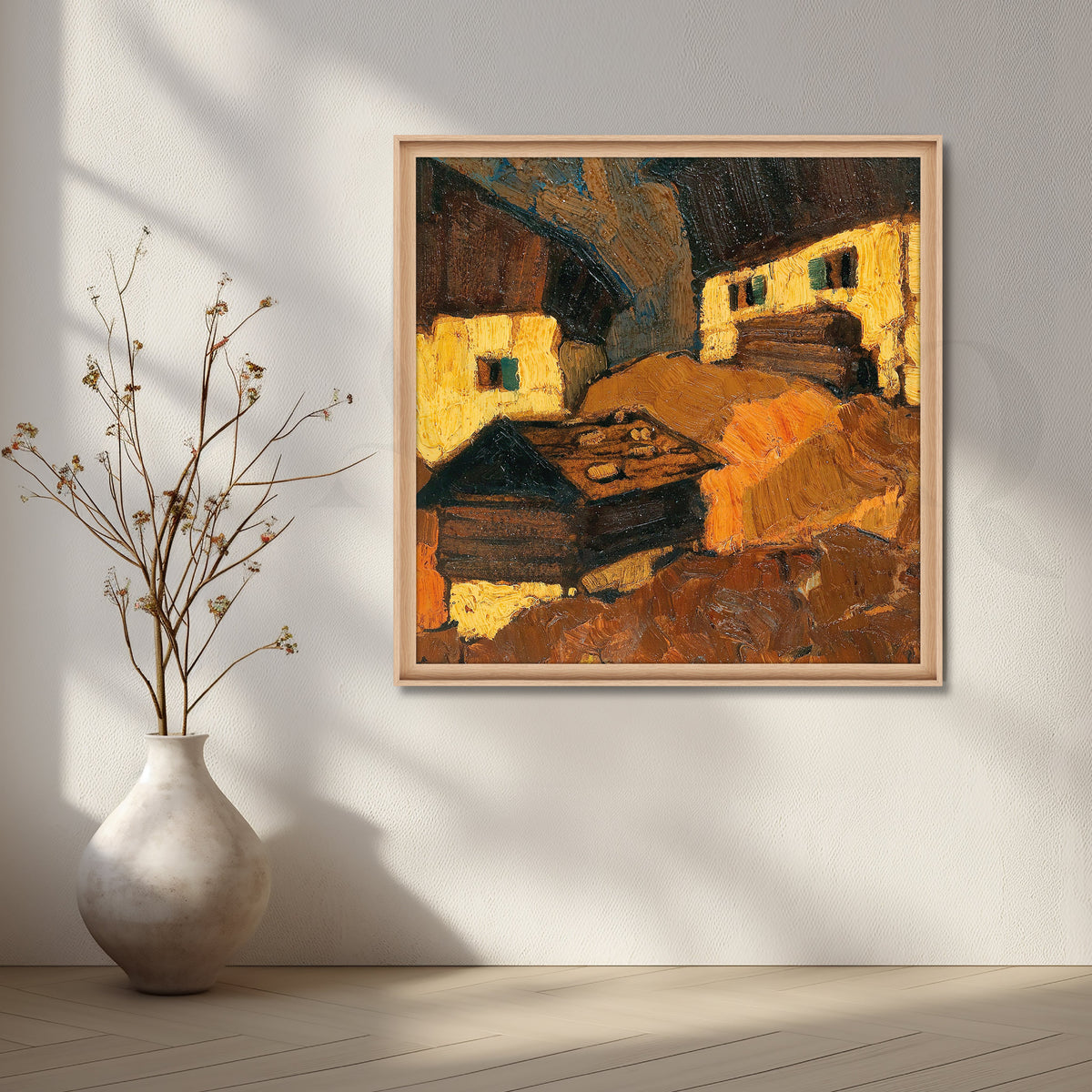 Sunlit Mountain Hamlet Canvas Artwork – Asha Art Studio – Image 5