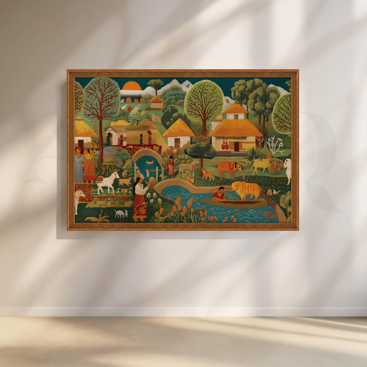 Pastoral Harmony Folk Canvas Artwork – Asha Art Studio – Image 6