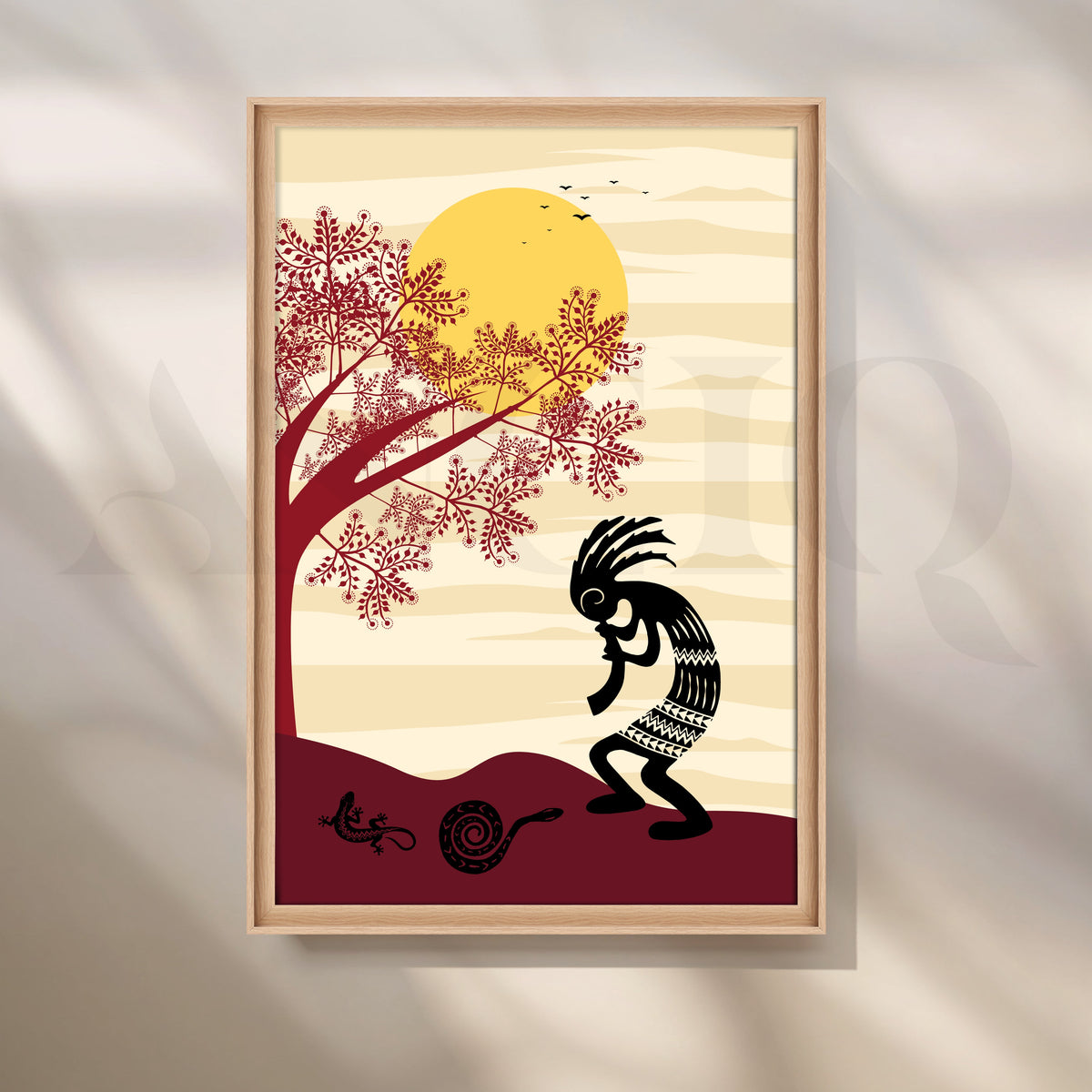 Tribal Flute Under the Sun Canvas Painting for Living Room – Asha Art Studio – Image 5