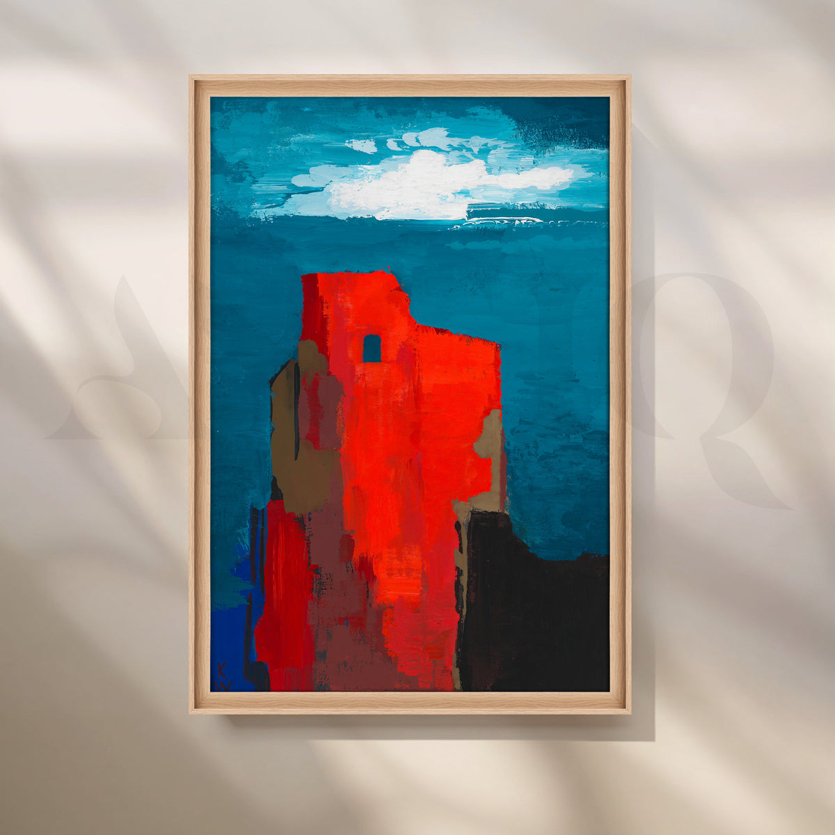 Crimson Citadel by the Sea Canvas Artwork – Asha Art Studio – Image 5